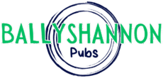 Logo with the words"Ballyshannon Pubs" in green and navy blue, surrounded by two overlapping circular brushstroke designs, evoking the lively atmosphere of an Ireland pub.