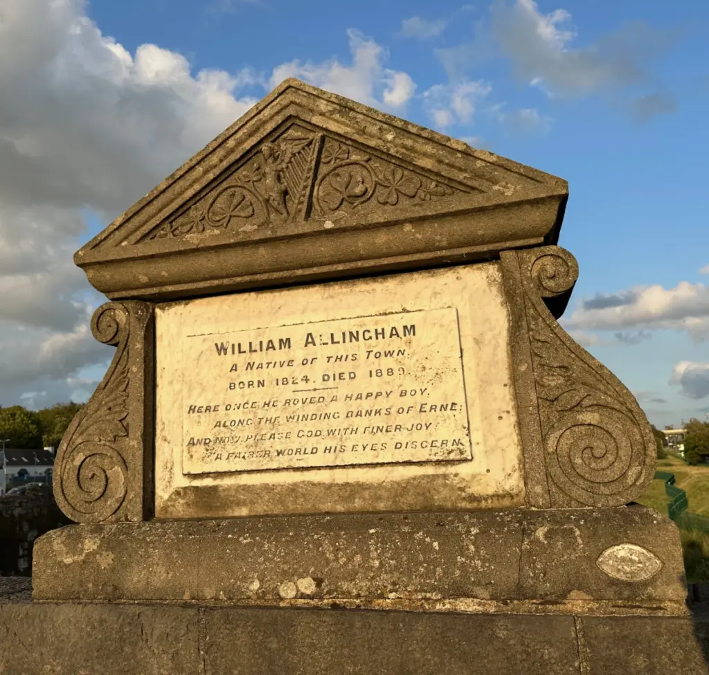 Stone marker on Ballyshannon bridge noting that the writer William Allingham was born here.